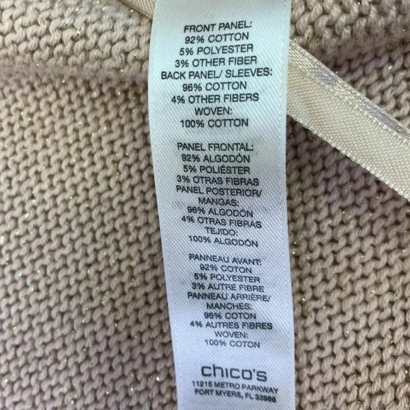 Chico's Embellished Metallic Open Front Knit Cardigan Sweater Women Size L Pink - Picture 15 of 16